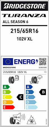 Bridgestone 215/65R16 102V Xl Turanza All Season 6 C-B-70 4 Mevsim Suv Lastiği (Üretim Yılı: 2025)
