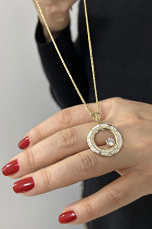 Beyaz Sedef Mineli Altın Kolye