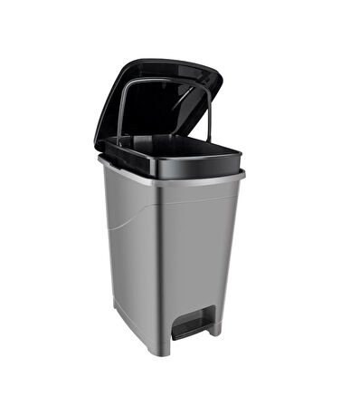 Omnipazar SRL-3030 Slim Pedallı Plastik Çöp Kovası İç Kovalı 40 lt Antrasit (116)
