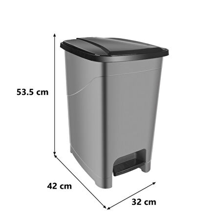 Omnipazar SRL-3030 Slim Pedallı Plastik Çöp Kovası İç Kovalı 40 lt Antrasit (116)