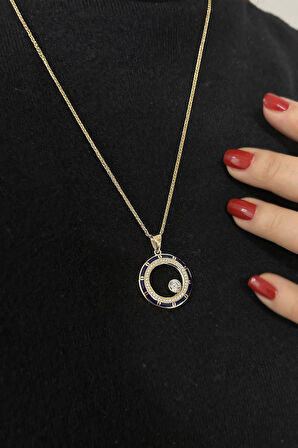 Lacivert Mineli Altın Kolye