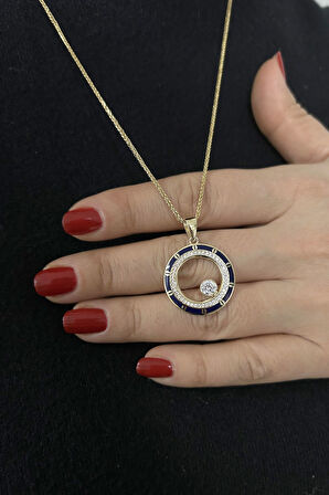 Lacivert Mineli Altın Kolye