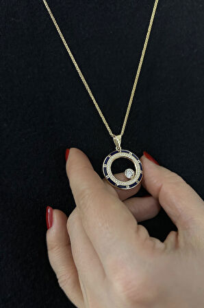 Lacivert Mineli Altın Kolye