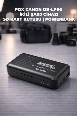 PDX Canon LP-E6 İkili Şarj Cihazı ve SD Kart Kutusu | Powerbank