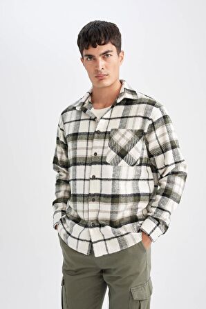 DeFacto Regular Fit Polo Yaka Kareli Uzun Kollu Gömlek D1659AX24AUKH206