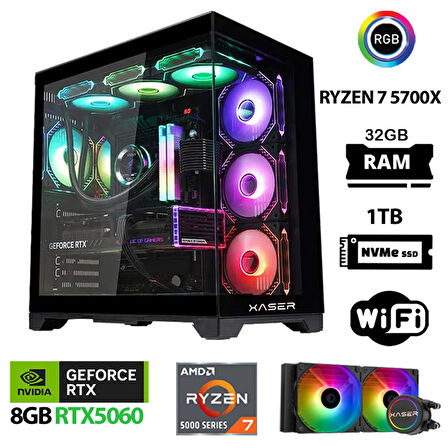 Xaser Sword X50 Ryzen 7 5700X 32GB Ram 1TB M.2 NVMe SSD 8GB RTX5060 Sıvı Soğutmalı Oyuncu Bilgisayarı