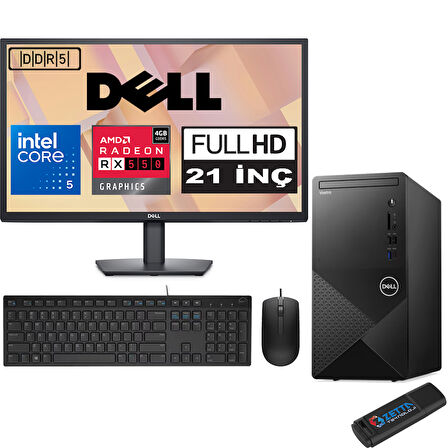Dell Vostro 3030 mt Intel Core I5 12400 16GB Ddr5 256GB SSD 21.5" Fhd Windows 11 Home Amd RX550-4GB Masaüstü Bilgisayar 21N3030I5RX550H06 + Zetta USB Bellek