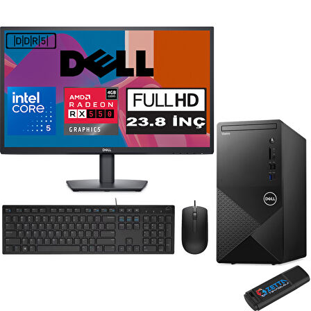 Dell Vostro 3030 mt Intel Core I5 12400 16GB Ddr5 256GB SSD 23.8" Fhd Windows 11 Pro Amd RX550-4GB Masaüstü Bilgisayar 23N3030I5RX550P06 + Zetta USB Bellek