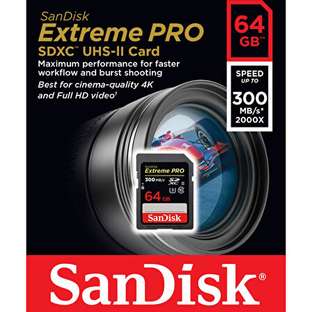 Sandisk Extreme Pro 64GB 300MB/s Class 10 UHS-II SDHC Hafıza Kartı SDSDXPK-064G-GN4IN