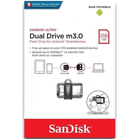 Sandisk SDDD3-256G-G46 256 GB USB Ultra Dual USB 3.2 Gen2 Flash Bellek