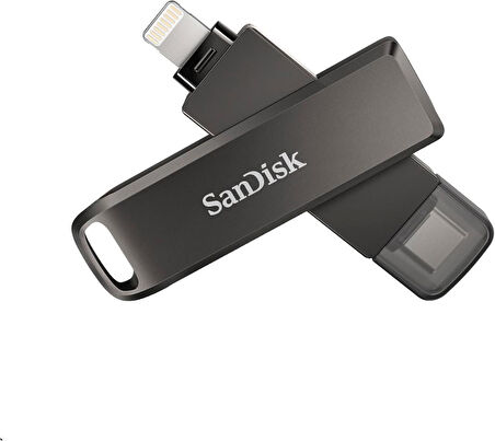 SanDisk iXpand Luxe Flash Sürücü 2'si 1 arada iPhone Bellek 64GB (iPad Uyumlu, Otomatik Yedekleme, USB-C ve Lightning Bağlantı Noktası, Şifre Koruması, iXpand Uygulaması), Gümüş Teşhir