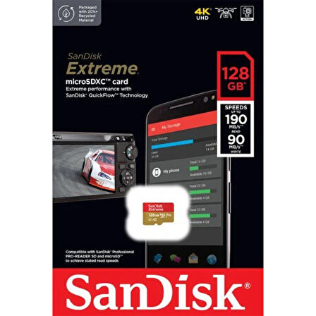 SanDisk Extreme 128GB 190/90MB/s microSDXC UHS-1 A2 4K Hafıza Kartı SDSQXAA-128G-GN6MN