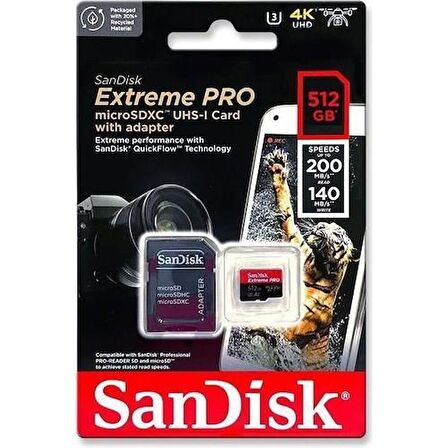 Sandisk Extreme Pro 512GB 200/140MB/S Microsd V30 Hafıza Kartı SDSQXCD-512G