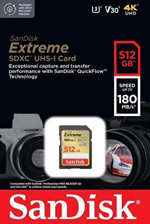 SanDisk Extreme 512GB 180MB/s SD UHS-I 4K UHD Hafıza Kartı SDSDXVV-512G-GNCIN