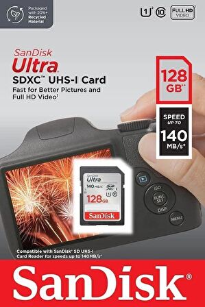 SanDisk Ultra 128GB 140MB/s SDHC/SDXC Class 10 UHS-I Hafıza Kartı SDSDUNB-128G-GN6IN