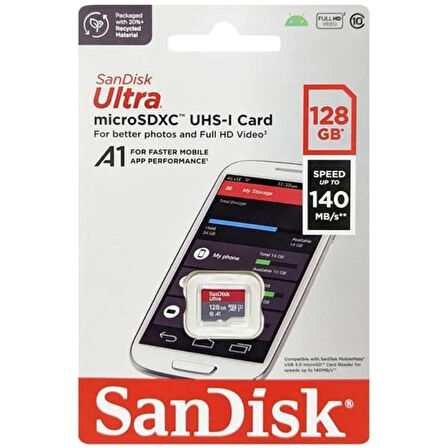 SanDisk Ultra 128GB 140MB/s microSDXC UHS-I Hafıza Kartı SDSQUAB-128G-GN6MN