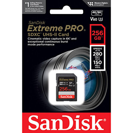 Sandisk 256GB SDXC Extreme Pro 280MB/s V60 Hafıza Kartı