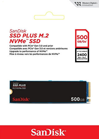 SanDisk SSD PLUS 500GB 2400MB-1500MB/s M.2 PCIe Gen 3.0 NVMe SSD SDSSDA3N-500G-G26