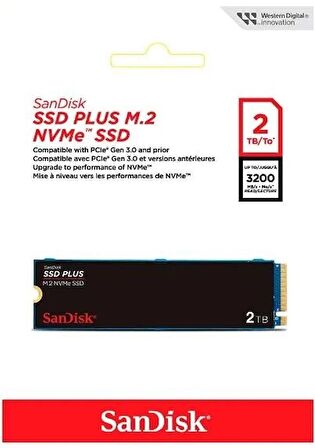 SanDisk SSD PLUS 2TB 3200MB-3000MB/s M.2 PCIe Gen 3.0 NVMe SSD SDSSDA3N-2T00-G26