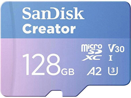 SanDisk Creator 128GB 190/90MB/s microSDXC UHS-I A2 V30 Adaptörlü Hafıza Kartı SDSQXAA-128G-IN6MS