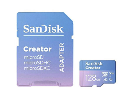 SanDisk Creator 128GB 190/90MB/s microSDXC UHS-I A2 V30 Adaptörlü Hafıza Kartı SDSQXAA-128G-IN6MS
