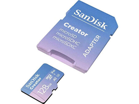 SanDisk Creator 128GB 190/90MB/s microSDXC UHS-I A2 V30 Adaptörlü Hafıza Kartı SDSQXAA-128G-IN6MS