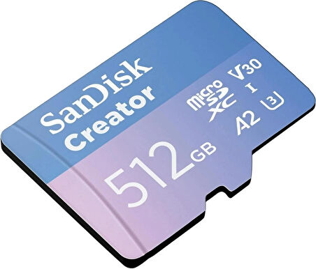 SanDisk Creator 512GB 190/130MB/s microSDXC UHS-I A2 V30 Adaptörlü Hafıza Kartı SDSQXAV-512G-IN6MS