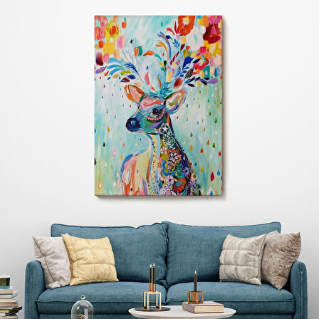 Renkli Çiçek Detaylı Geyik Dekoratif Duvar Tablosu-6196