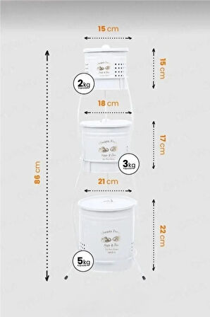 3 Katlı Metal Beyaz Patates Soğan Sarımsak Saklama Kovası - Standlı Sebzelik Patates Sepeti Beyaz