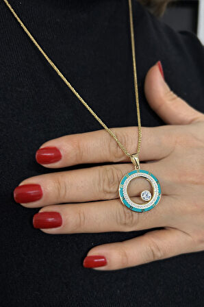 Altın Yeşil Mineli Kolye