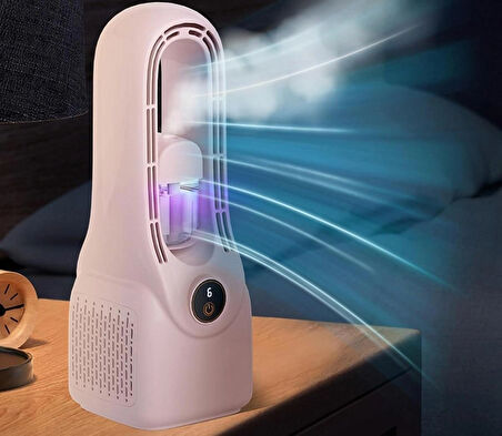 6 Kademeli Güçlğ Fan Hızı / Ultrasonik Nemlendirici Renkli ışıklı Hazne / 3.000mAh batarya/Vantilatör/Masa üstü Fan