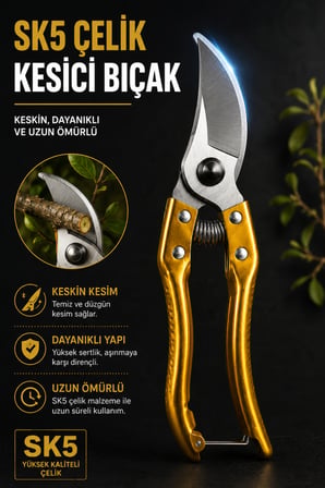 Bağ Makası Yaylı Budama Makası Keskin Çelik Bıçaklı Ergonomik El Makası Bağ Bahçe Çiçek Dal Budama Makası