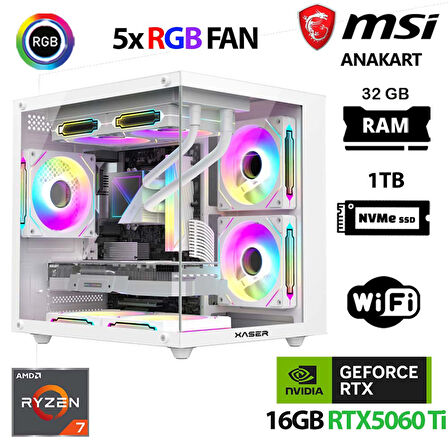 Xaser Cube X100 Ryzen 7 5700x 32GB Ram 1TB M.2 NVMe SSD 16GB RTX5060 Ti Beyaz Masaüstü Oyuncu Bilgisayarı