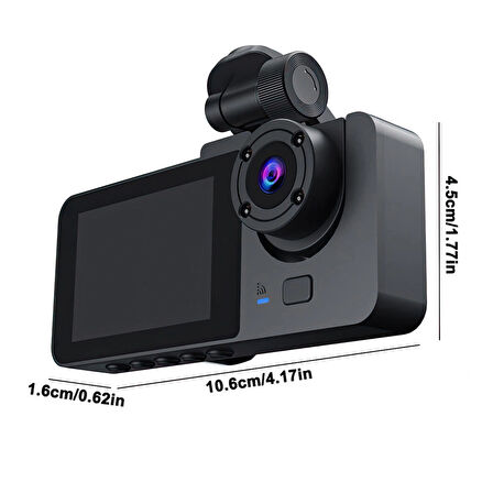 3 Kameralı /1080p Ultra Kaliteli/ Wifi Özellikli/G-Sensör/Gece Görüş/Araç İçi Araç Kamerası