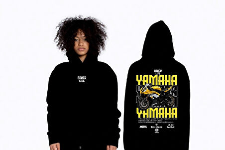 Freeyez Hoodie Yamaha Siyah Sarı Kanguru Cepli Sweet