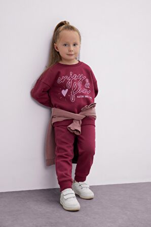 DeFacto Kız Bebek 2'li Takım Baskılı Bisiklet Yaka Sweatshirt Üst Beli Lastikli Eşofman Altı D0815A524AUBR490
