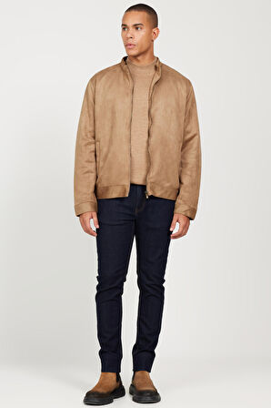 Erkek Bej Standart Fit Normal Kesim Dik Yaka Mont