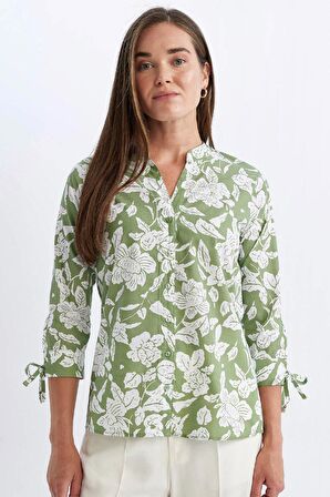 DeFacto Regular Fit Apaş Yaka Desenli Terry Cotton Yarım Kollu Gömlek D4628AX24HSGN994