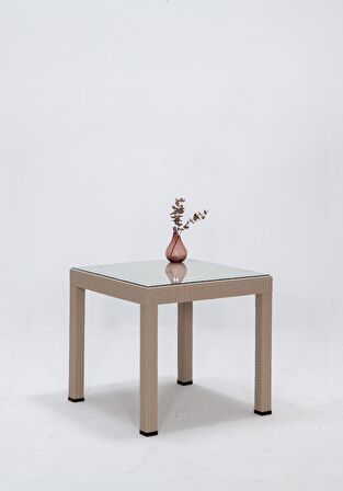 Rattan Small Lüx Camlı Cappucino Masa Takımı Bahçe&balkon 1 Camlı Masa + 4 Sandalye