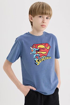 Erkek Çocuk Superman Bisiklet Yaka Kısa Kollu Tişört