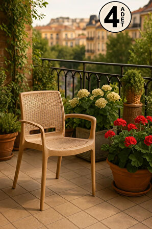 4 Adet Rattan Lüx Cappucino Sandalye / Balkon-Bahçe-Teras