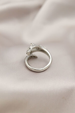 Gümüş Renkli Metal Kaplan Model Zirkon Taşlı Kadın Yüzük