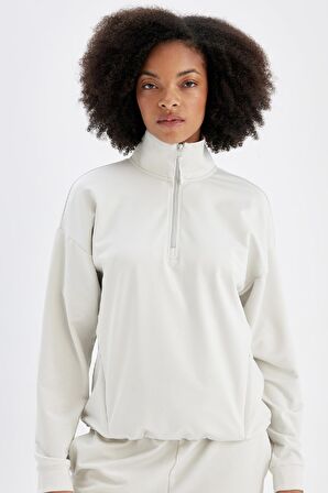 DeFactoFit Loose Fit Dik Yaka Fermuarlı Sporcu Sweatshirt C9406AX24AUGR493