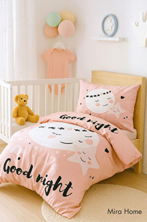 Yenidoğan Kız Bebek Nevresim Takımı 3D Pamuklu Good Night