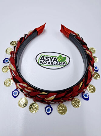 Karadeniz Nazar Boncuklu Ve Liralı Taç, Keşan, Fular, Şal, Atkı, Saç Bandı, Bandana, Puşi
