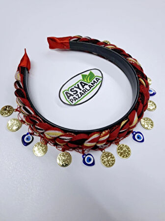 Karadeniz Nazar Boncuklu Ve Liralı Taç, Keşan, Fular, Şal, Atkı, Saç Bandı, Bandana, Puşi