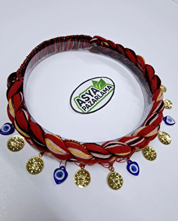 Karadeniz Örgülü, Lastikli Bandana, Nazar Boncuklu Ve Liralı Keşan, Fular, Şal, Saç Bandı, Puşi