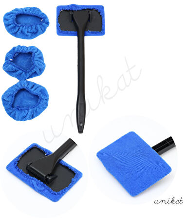 Mikrofiber Bez Cam Temizleme Aparatı 3 Adet Yedek Başlıklı 