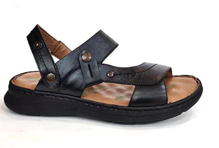 Ural Forelli Günlük Erkek Anatomik Deri Sandalet-Siyah