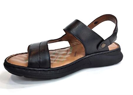 Ural Forelli Günlük Erkek Anatomik Deri Sandalet-Siyah